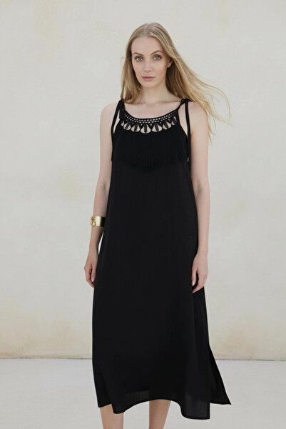 Su Koleksiyon Roma Yakasi Tasseled Strap Dress