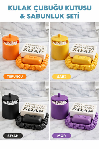 MurayTekno 2’li Dekoratif Banyo Seti – Sabunluk & Kulak Çubuğu Kutusu