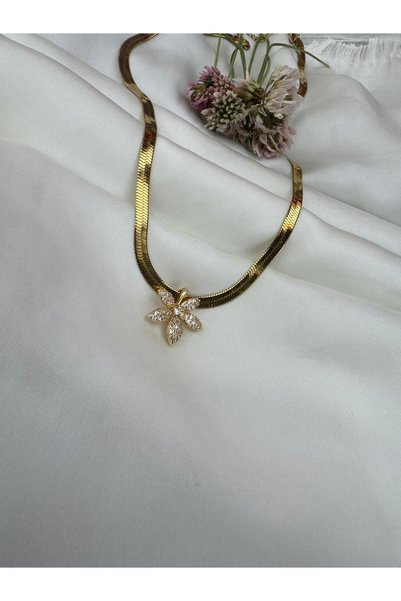 Judas Takı Italian Chain Symbol of Luck and Elegance Steel Necklace with Five-Petal Flower Figure