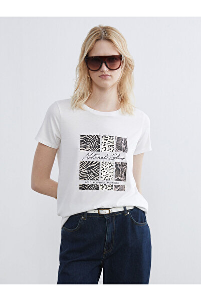 LC Waikiki Ecru Crew Neck Printed Women's T-Shirt