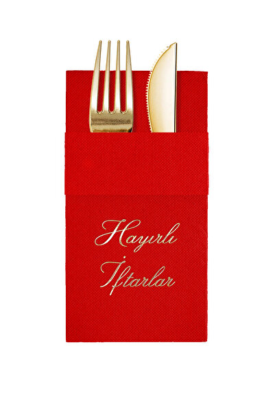 Story مناديل ورقية حمراء اللون مقاس 40×40 سم مزينة بنقوش إفطار مباركة مع 16 ج...