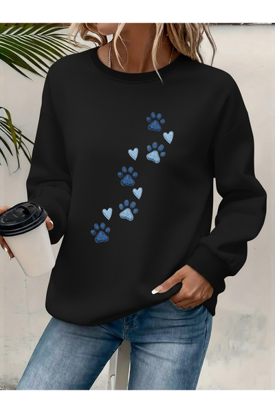 Deocept Γυναικείο φούτερ με τύπωμα με λαιμόκοψη, άνετο γυναικείο φούτερ