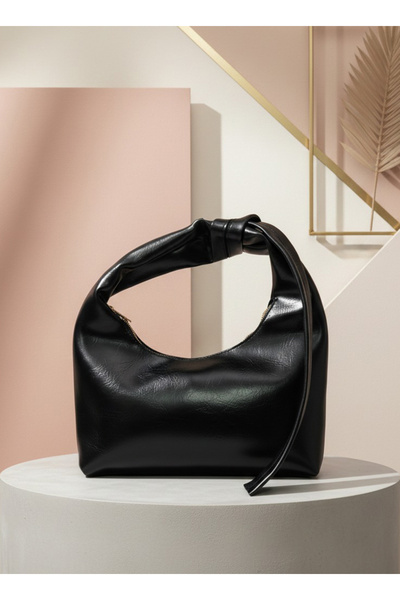 TUESFA Women's Shoulder Bag Knotted Handle Zippered Soft Faux Leather Daily Black Bag