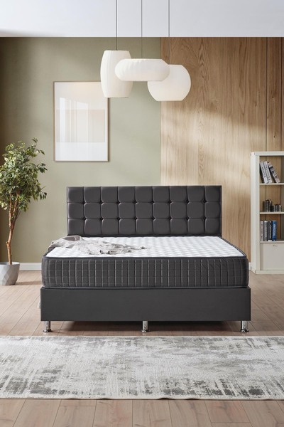 DAKRON Vienza Çift Kişilik Baza Başlık ve Yatak 3'lü Set 160x200 Antrasit