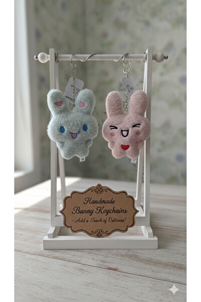 Şirin 2'li Set Sevimli Peluş Tavşan Anahtarlık - Renkli Kawaii Çanta Aksesuarı