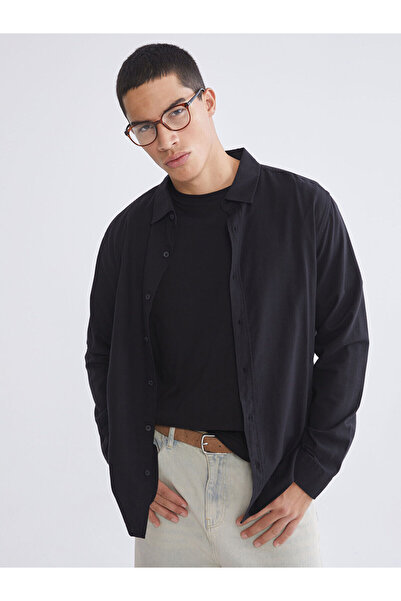 LC Waikiki Μαύρο ανδρικό πουκάμισο Gabardine σε κανονική εφαρμογή από το plus...