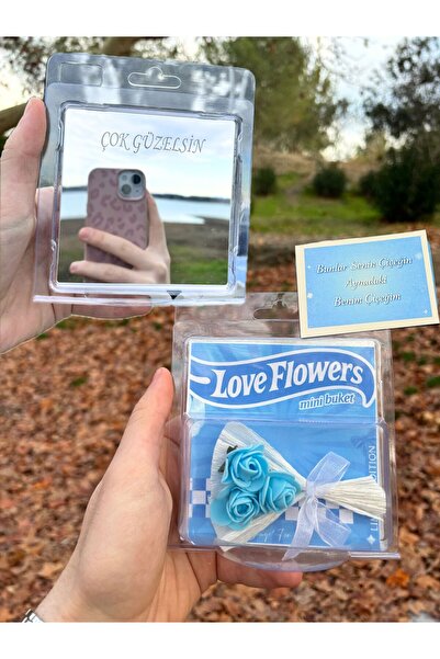 Sepetten Eve Mini Buket Çiçek Aynalı Mavi Özel Love Flowers Hot Flowers 14 Şu...