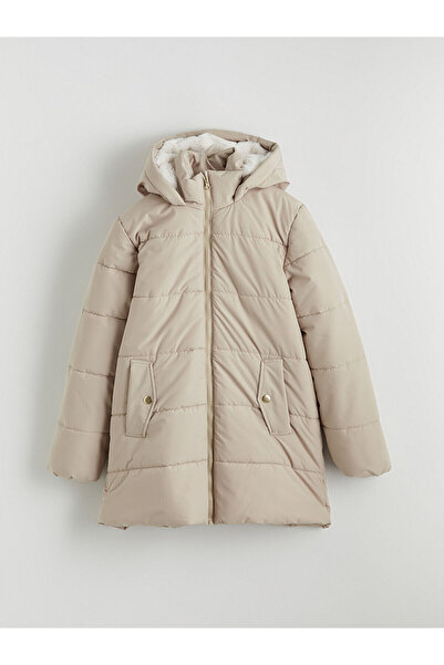 LC Waikiki Beige Hooded Girl's Puffer Coat