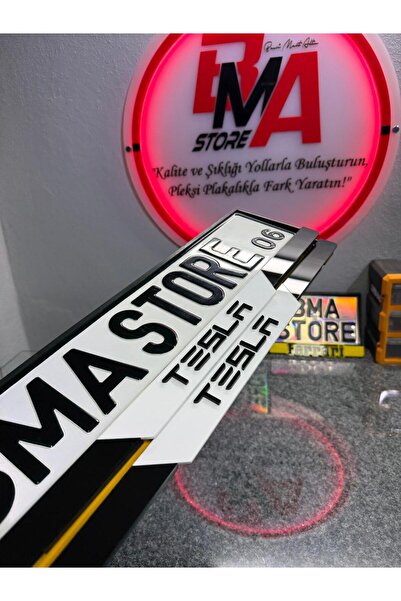 BMASTORE06 TESLA YAZILI ZEBRA MODEL Pleksi Plakalık (1çift,2adet)