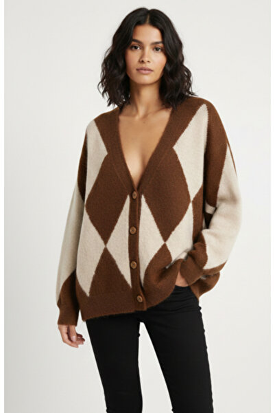 kikiriktekstil Cardigan tricotat cu nasturi și model baklava – Bumbac cu text...