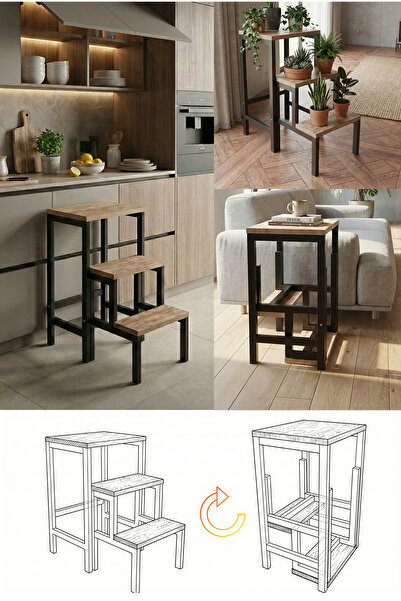 YüceerHome Katlanabilir Merdiven Tabure Çiçeklik Çok Amaçlı Kullanılabilir Me...