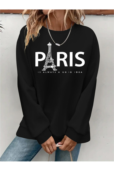 Deocept Γυναικείο φούτερ με τύπωμα με λαιμόκοψη, άνετο γυναικείο φούτερ