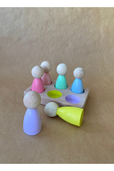 tiny wood Ahşap Peg Bebek Renk Eşleştirme Oyuncağı – 6’lı Peg Tabla – Montess...