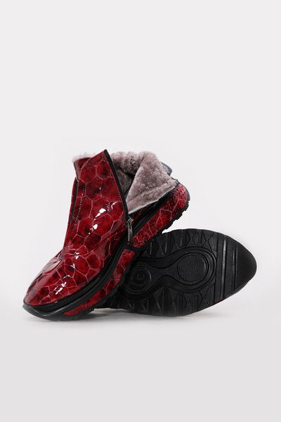 Ayakkabıhane Red Women's Boots with Fur Inside and Genuine Crocodile Patent L...