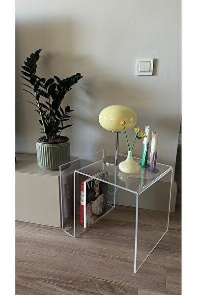 Genç Print Şeffaf Pleksi Yan Sehpa, Minimal Akrilik Tasarım, Dekoratif Modern...