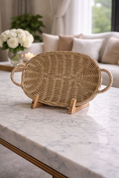 MGS COLLECTION Mgs Hediyelik Dekoratif Polyester Hasır Görünümlü Tepsi