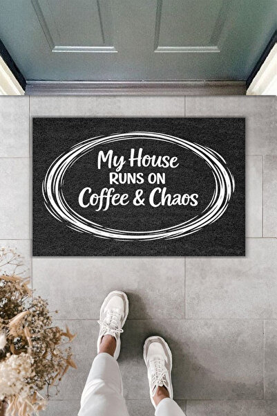 Rugmood Modern Digital Printing - My House Runs on Coffee & Chaos Written - D...