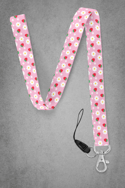 BUEMİ حزام رقبة بنمط الفراولة والبابونج، حبل تعليق للرقبة، حامل للبطاقات واله...