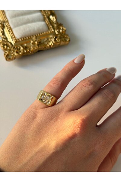 Charmist 14K Çelik Üzeri Altın Kaplama (Ayarlanabilir) Serçe Parmak Yüzük