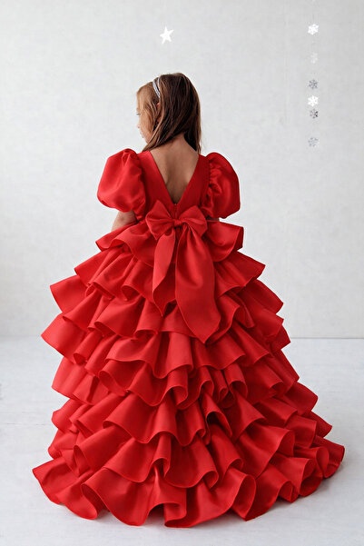 Asel Kids Сатенена рокля за момичета с подвижна воланова опашка