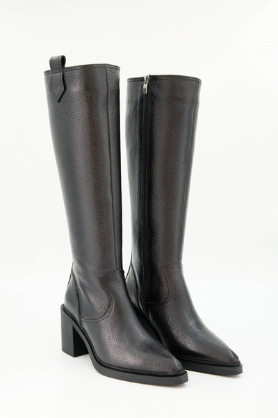 Jande Kadın Siyah Hakiki Deri Fermuarlı Uzun Çizme