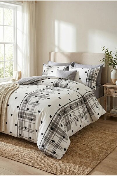 Comfort Craft Double Duvet Cover Set - Heart Pattern - with Elastic Fitted Sh...