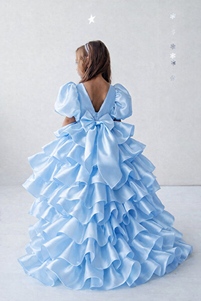 Asel Kids ROCHIE DE SATIN CU COADĂ DETAȘABILĂ CU VOLANĂ PENTRU FETE