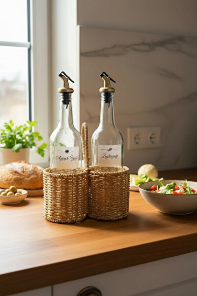 zezedesing Handwoven Wicker Divided 2-Piece Oil Pot Set – 500 ml Glass Olive ...