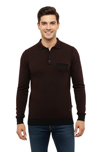 Çizgi Triko Men's Polo Neck Sweater with Pockets Steel Knit Classic Fit 5208F...
