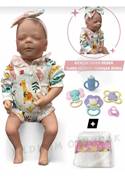 lorashop Gerçek Dokulu Full Silikon Reborn Uyuyan Bebek - 5 Parça Aksesuar Setli