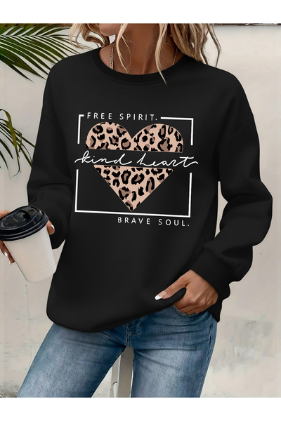 Deocept سويت شيرت نسائي مطبوع برقبة دائرية مريح ومريح