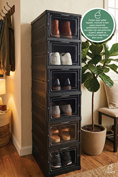 EVONİTA 6-Tier Modular Shoe Rack 6-Pack Collapsible Shoe Rack Portable Multi-...