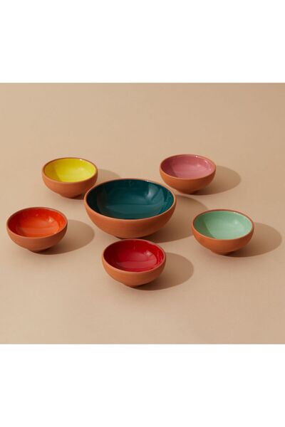 İLKCET MODA Toprak Kase Reçellik, Sosluk,Lokumuk 6'Lı 8cm