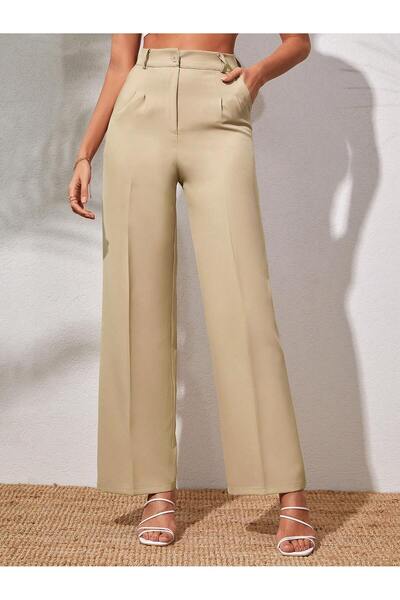 DEEP FAIR Pile Detailed High Waist Wide Leg Woven Trousers Df2025Pant0001