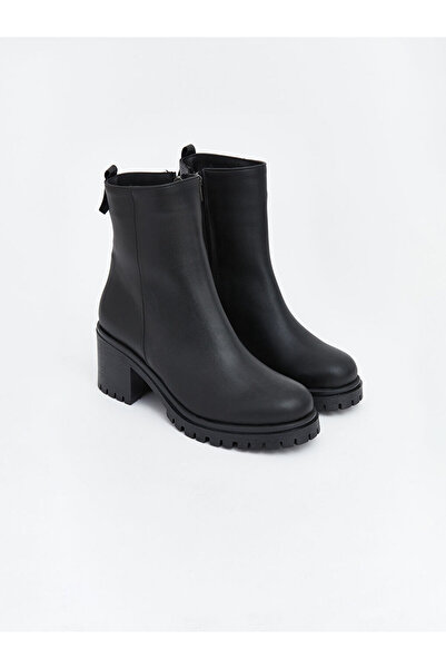 LC Waikiki Lcw Steps Black Leather Look Women's Heeled Boots