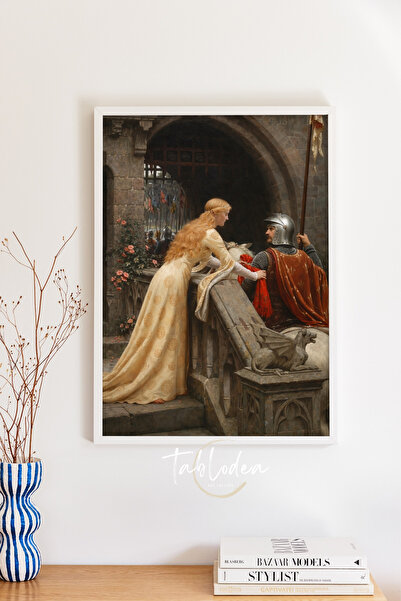 tablodea Edmund Leighton God Speed Orta Çağ Şövalye Romantik Vintage Çerçevel...