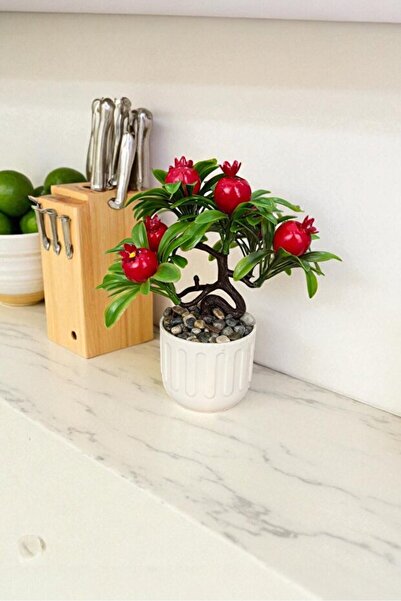 Kitchen Dream Cobalt Ida Artificial Pomegranate Tree with Pebbles 18 cm