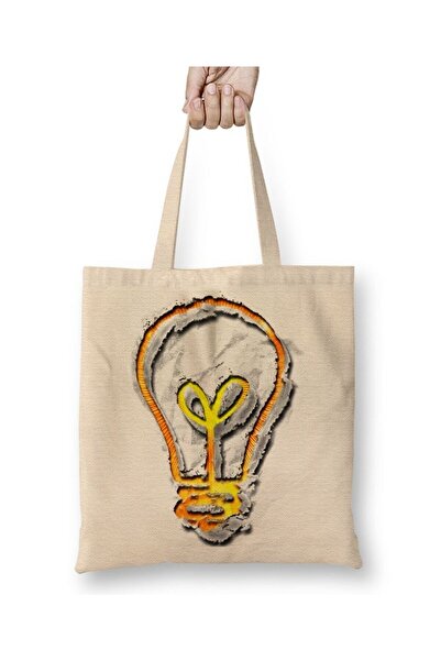 Toyaso Lamp Bulb White Cloth Bag Long Handle Shopping Bag Beach Tote Bag