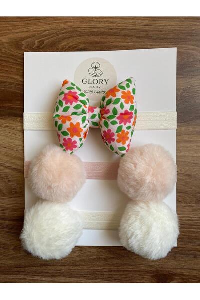 GLORY BABY Baby Girl Bow & Pompom Bandana - Hair Band Set of 3