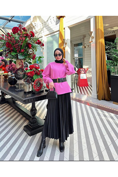 modayaselam Pleated Leather Look Hijab Skirt
