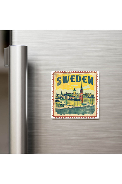 iBerk Mıknatıslı Buzdolap Magneti - İsveç Sweden - Posta Pulu Temalı Ülke - 9...