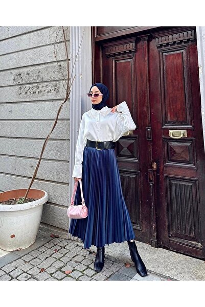 modayaselam Pleated Leather Look Hijab Skirt