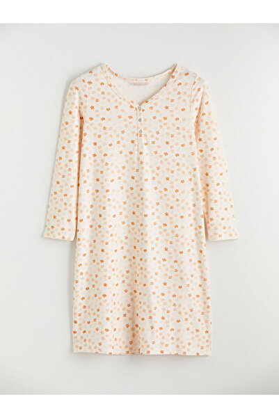 LC Waikiki Lcw Dream Ecru V-Neck Floral Women's Nightgown