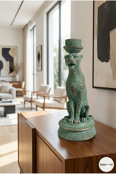 Dekoromi Lüks Dekoratif Leopar Figürlü Şamdan & Mumluk (24cm Boy) Dekorasyon ...