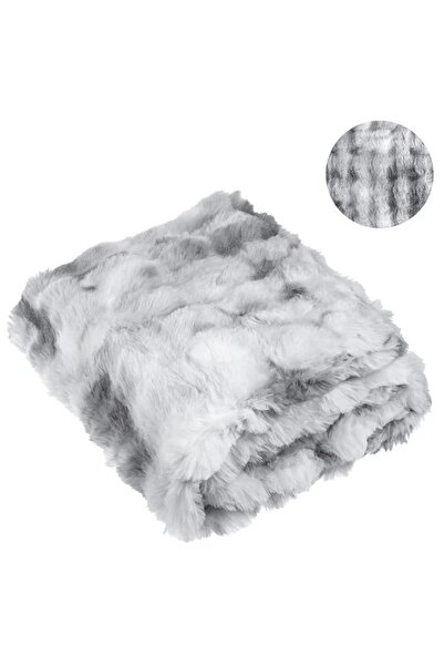 ELITECOMMERCEMARKET Grey White Faux Fur Blanket with Dots Embossed Pattern fo...