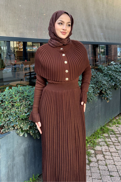 modayaselam Two Piece Knitwear Dress with Cape