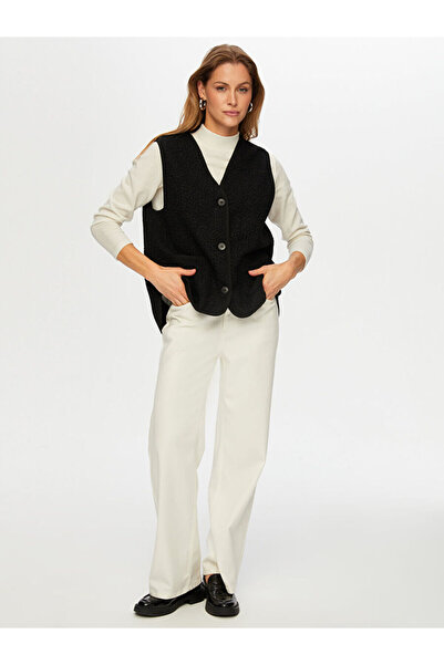 Faik Sönmez Relax Cep Detaylı Düğmeli Bürümcük Yelek W26YLK004