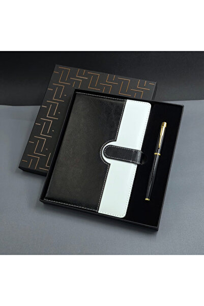 Generic Brand Black and White Undated Agenda Notebook Pen Set