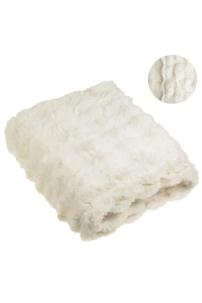 ELITECOMMERCEMARKET Faux Fur Blanket, Ecru, Dots Embossed Pattern, 160x130 cm...