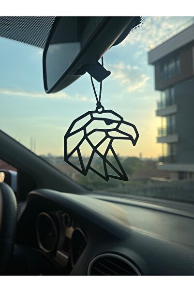 Serüven 3D Rearview Mirror Ornament – Geometric Black Eagle Figure – Plastic,...